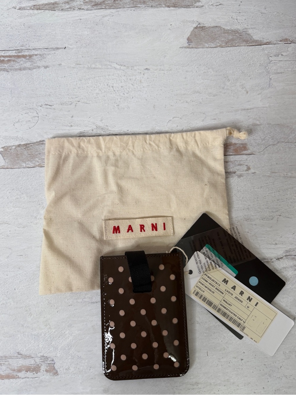 Marni Brown Polka Dot Glossy Card Holder - Made in Italy - With Dust Bag
